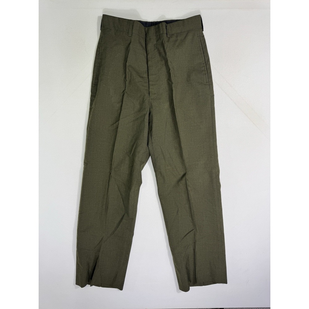 VTG Military Issue Trousers Army Green Poly Wool Serge Pants 30L 28x29 USA Made